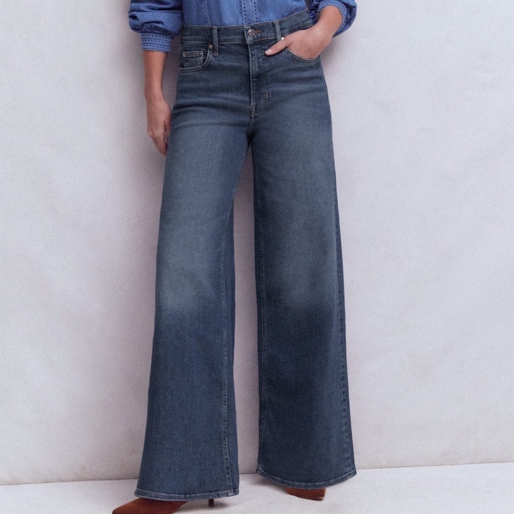 Boden‎ High Rise Wide Relaxed Leg Jeans Indigo Blue Size 23 New With Tags